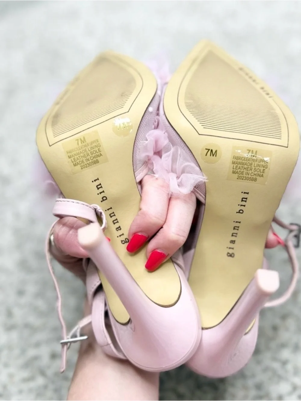 Gianni Bini Pale mays Ruffle mesh pink Pointed-Toe Ankle-Strap Heels